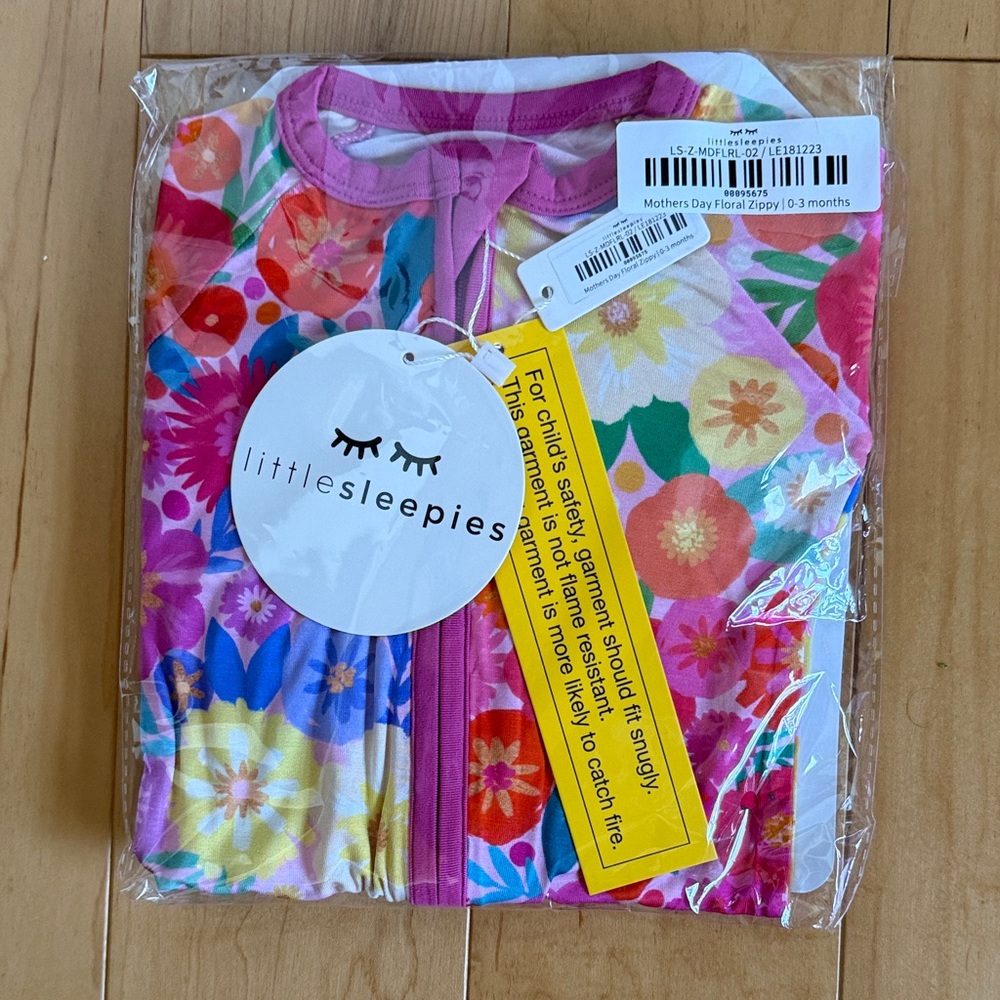 Little Sleepies Rainbow Blooms Zippy Pajamas size 0-3m